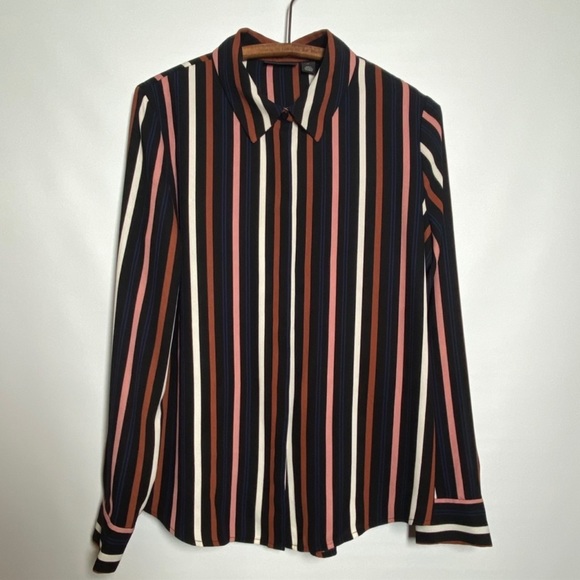 Halogen Tops - HALOGEN BLACK MIXED STRIPE LONG SLEEVE SIZE M BLOUSE TOP